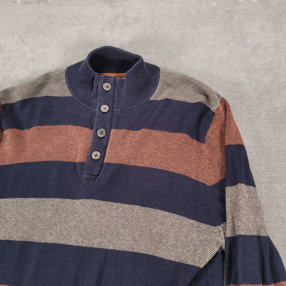 Refectory Striped Mock Neck Pullover Sweater British Inspired Mens Medium - Picture 12 of 12